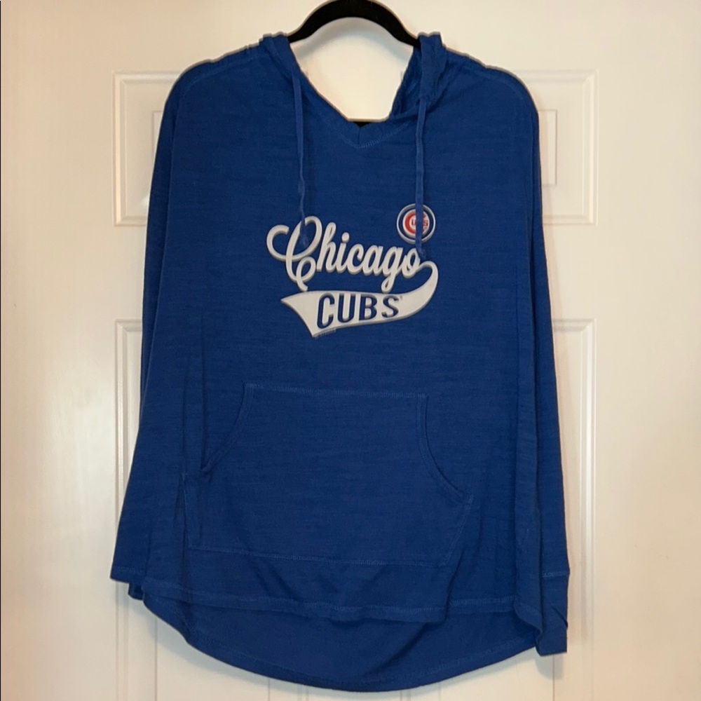 Chicago Cubs T-Shirt Hoodie Kangaroo Pocket 3X Royal Thumb Holes Lightweight